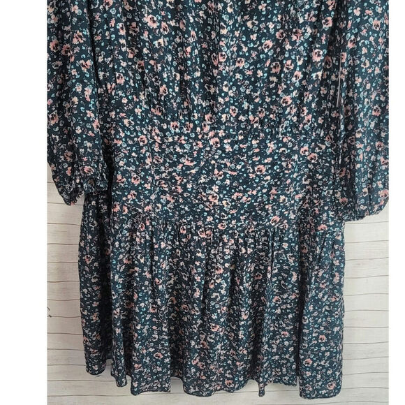 Shoshanna Colten Tie-Neck Blouson Dress in Pine/Blush, sz 12 - Picture 8 of 16